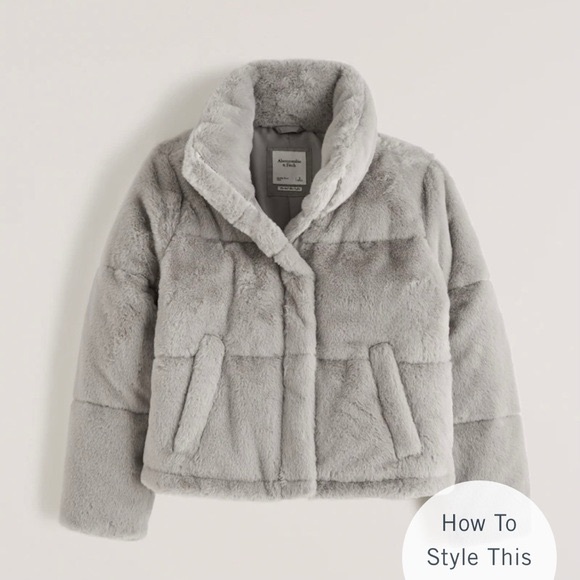 Abercrombie & Fitch Jackets & Blazers - Abercrombie & fitch gray faux fur mini puffer cropped jacket size XS